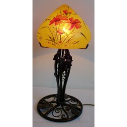 Decorative lamp with floral decoration with wrought-iron foot 