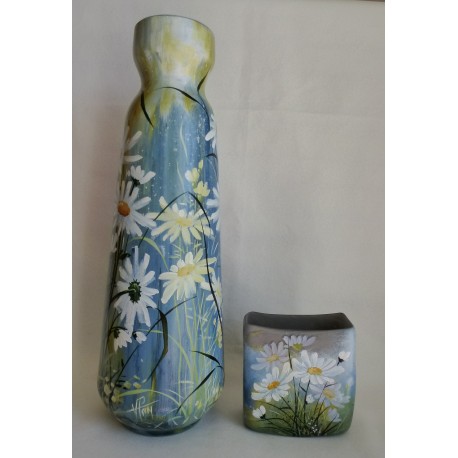 Set de 2 vases avec fleurs de camomille