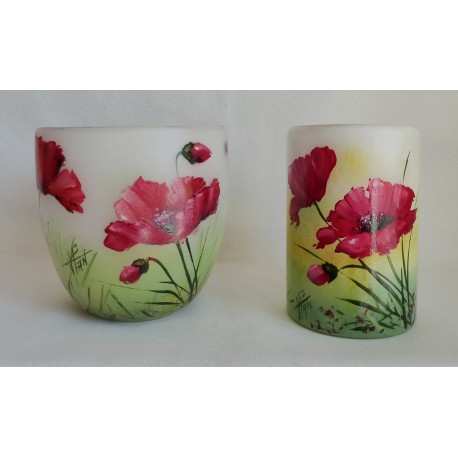 Ensemble de 2 vases décoratifs avec coquelicots