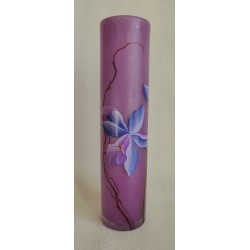 Vase décoratif cylindrique fleurs mauves et violettes 