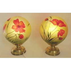 Set of 2 bedside lamps with poppies