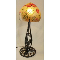 Decorative lamp with poppies on a wrought iron foot